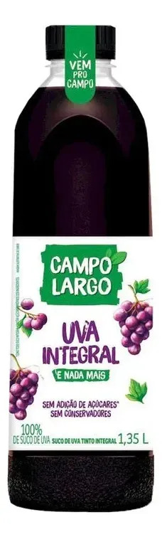 Suco Campo Largo Uva Integral 1,35l 100% Natural Sem Glúten Sem Açúcar Sem Conservantes Rico Em Antioxidantes - Cx 6